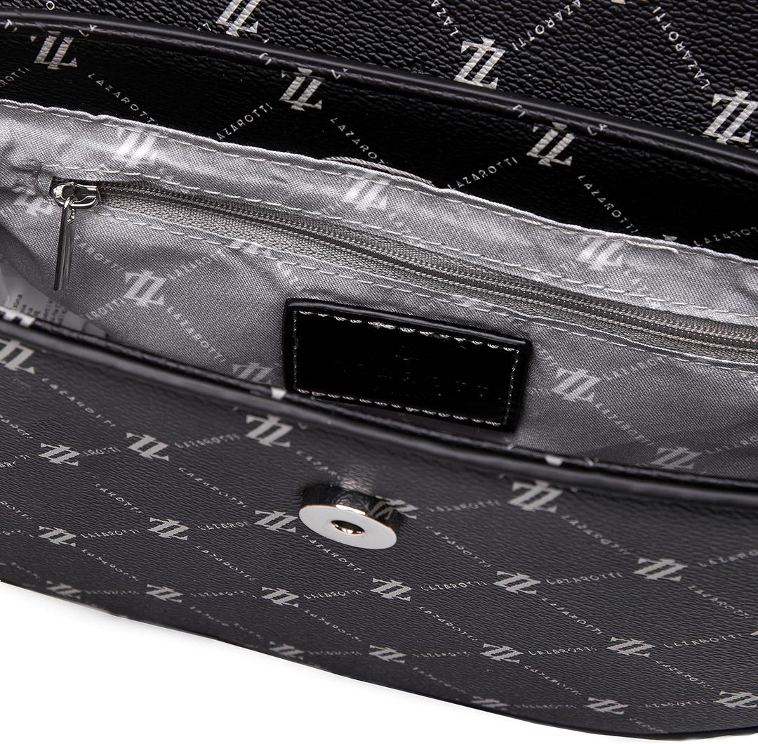 Lazarotti Palermo Umhängetasche Damen | verstellbarer Schultergurt | Halfmoon Bag 21cm Schwarz, Schw