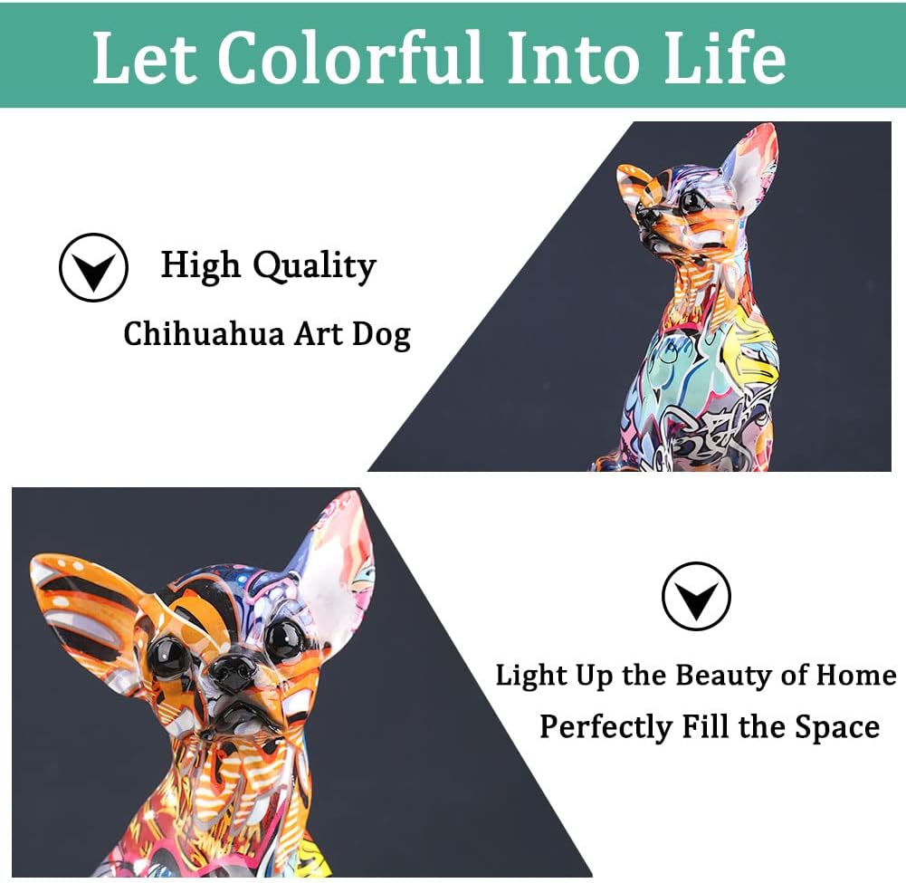 Chihuahua-Hundestatue aus Harz – Heimdekoration, bunte Chihuahua-Hundestatue, bunte Graffiti-Chihuah