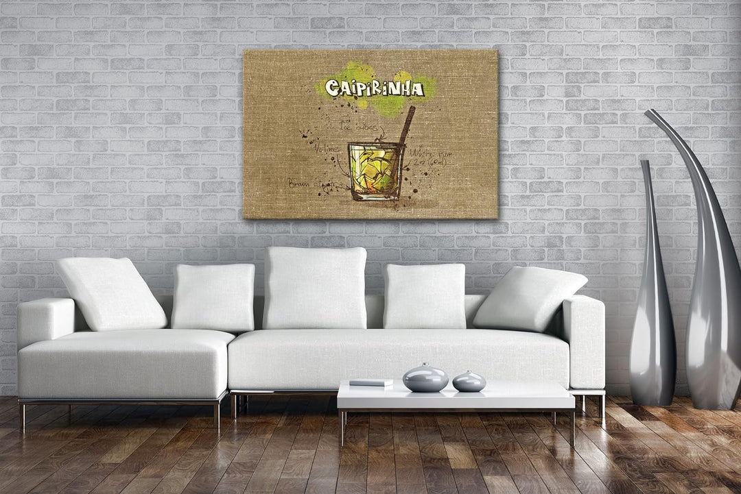 deyoli Rezept für einen Caipirinha Format: 80x60 als Leinwandbild, Motiv fertig gerahmt auf Echtholz