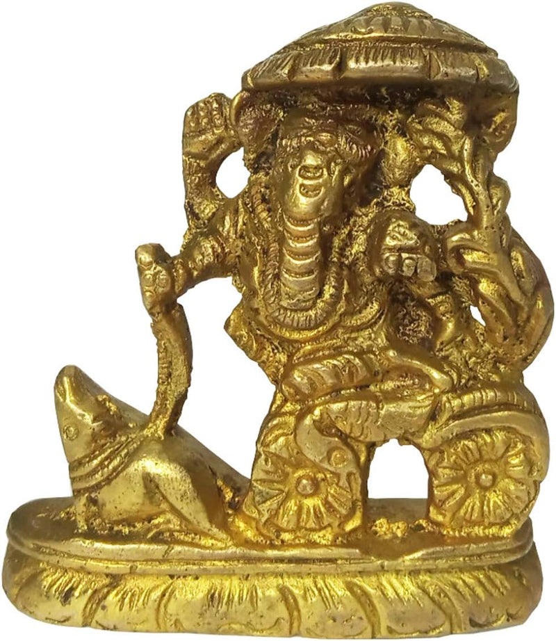 Purpledip Rare Collection Messing-Statue Ganapathi Ganesha auf Chariot von Maus gezeichnet (12176)