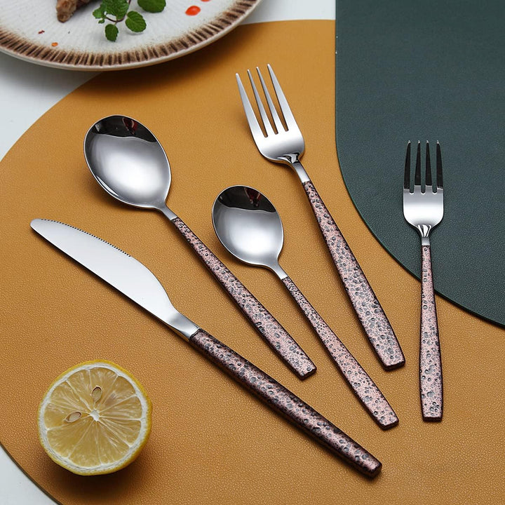 Berglander Besteck Set 30 Stück mit Mondoberfläche Griff und glänzend glänzendem Mund Titanbeschicht