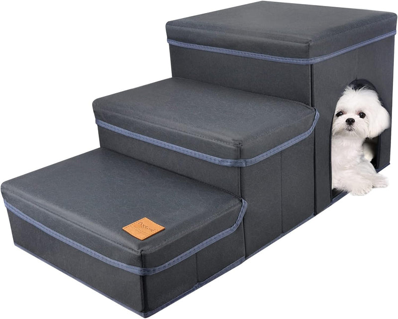 GUWINA Hundetreppe 3 Stufen, Haustiertreppe Faltbar für Sofa & Bett, Abnehmbar Tiertreppe Klappbar m