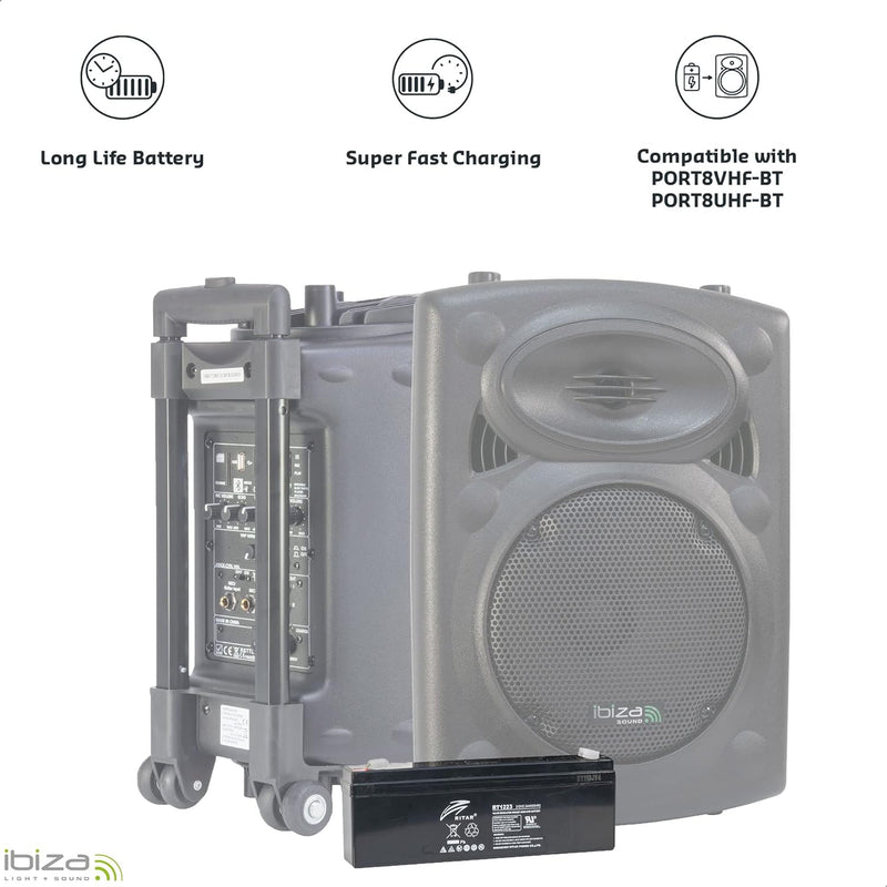 Ibiza - BAT-PORT2.3A - 12V-2.3Ah Ersatzakku für PORT8VHF-BT und PORT8UHF-BT - Blei-Säure, BAT-PORT2.