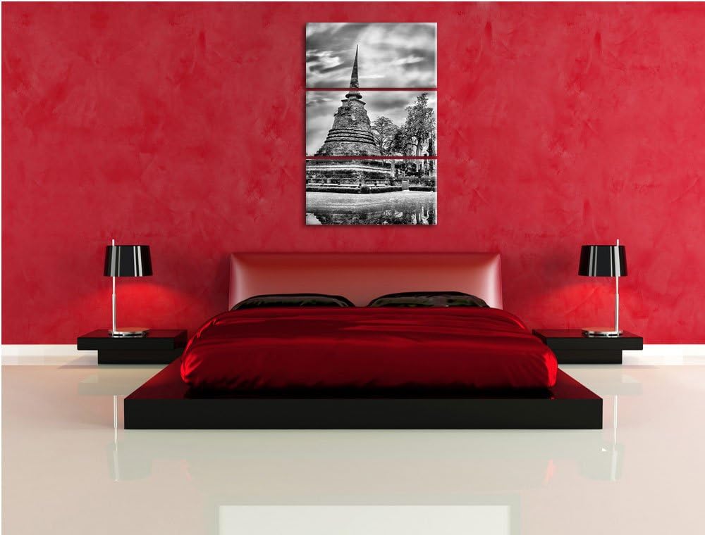 Pixxprint Buddha Tempel im Sonnenuntergang als Leinwandbild/Grösse: 3 Teilig (120x80) cm/Wandbild/Ku