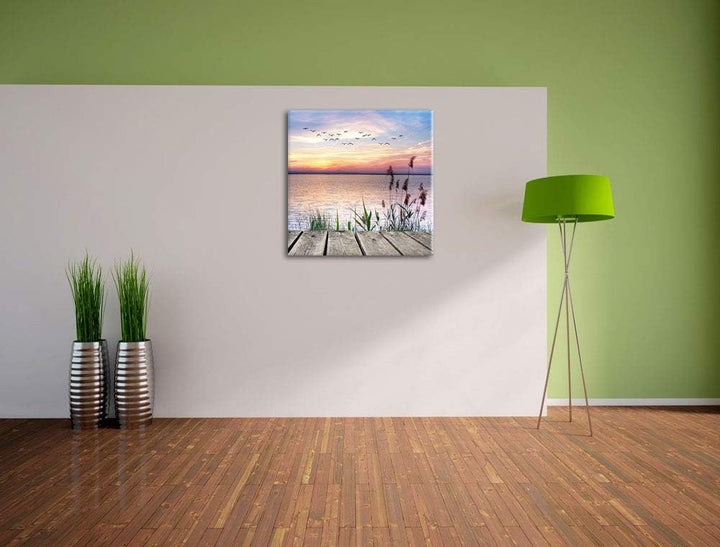 Pixxprint Steg mit Ausblick aufs Meer, Format: 70x70 auf Leinwand, 70x70