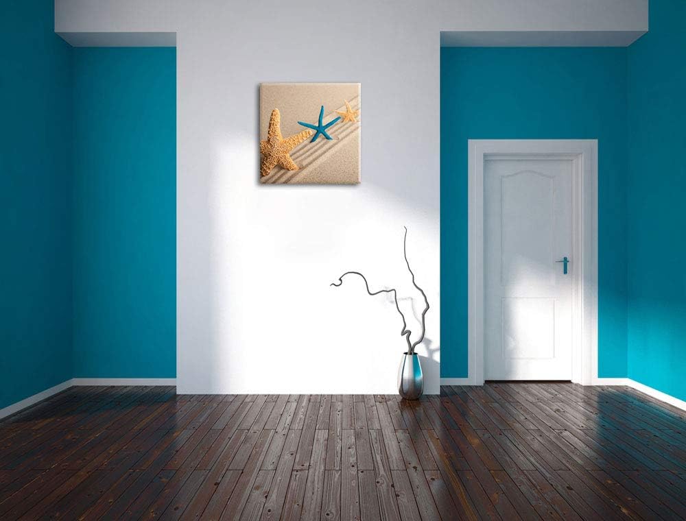 Seesterne im Sand, Format: 70x70 auf Leinwand, XXL riesige Bilder fertig gerahmt mit Keilrahmen, Kun