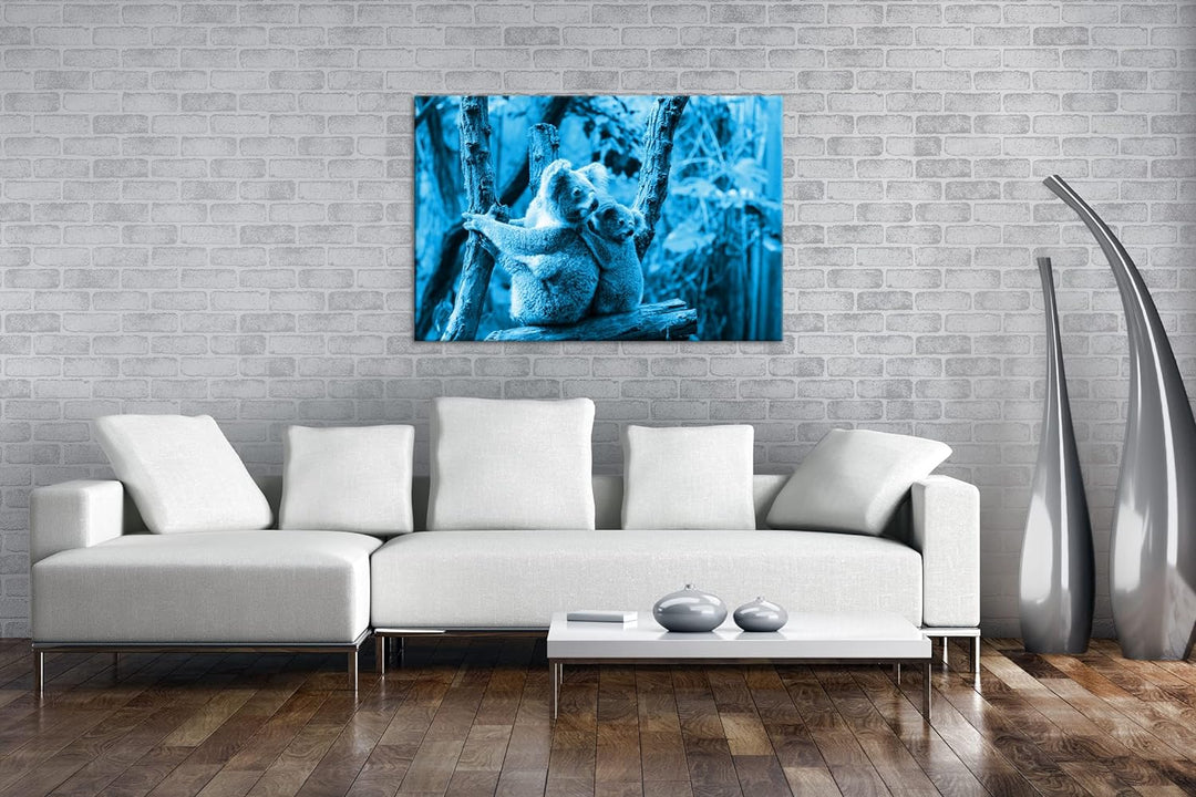 deyoli niedliche Koala Mutter mit ihrem Kind Format 80x60 Effekt: Monocrome Blau als Leinwandbild, M