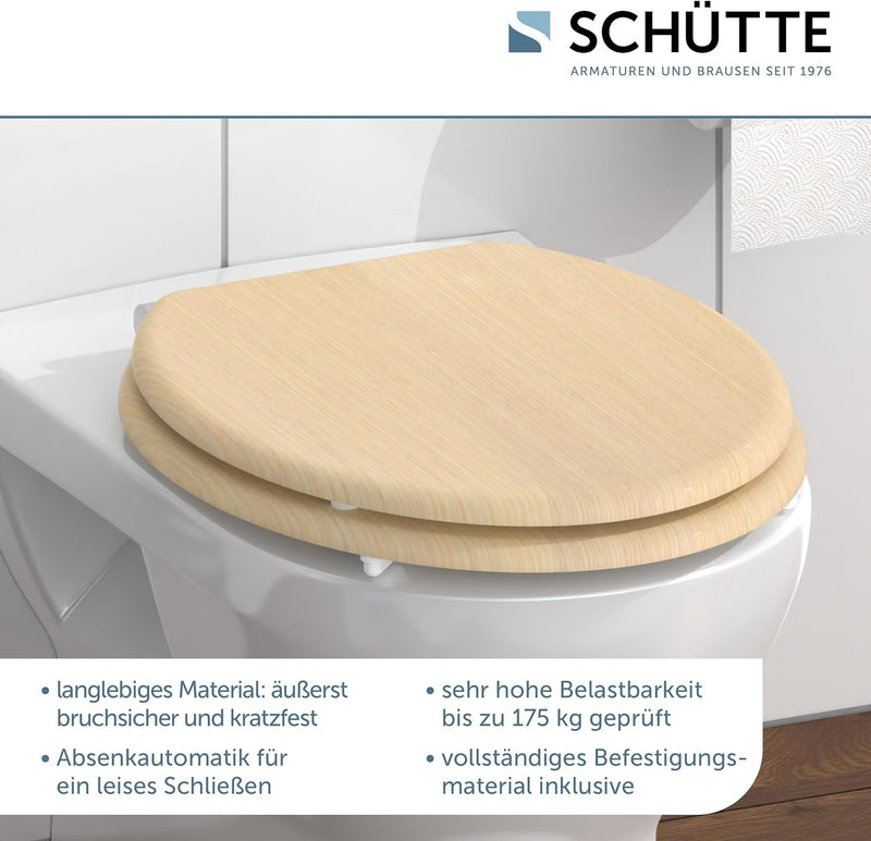 SCHÜTTE WC-Sitz NATRUAL mit Absenkautomatik aus Holz | Toilettensitz mit Klodeckel | Holzkern Toilet