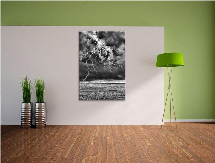 Pixxprint Gewitter über Meer als Leinwandbild/Grösse: 100x70 cm/Wandbild/Kunstdruck/fertig bespannt,