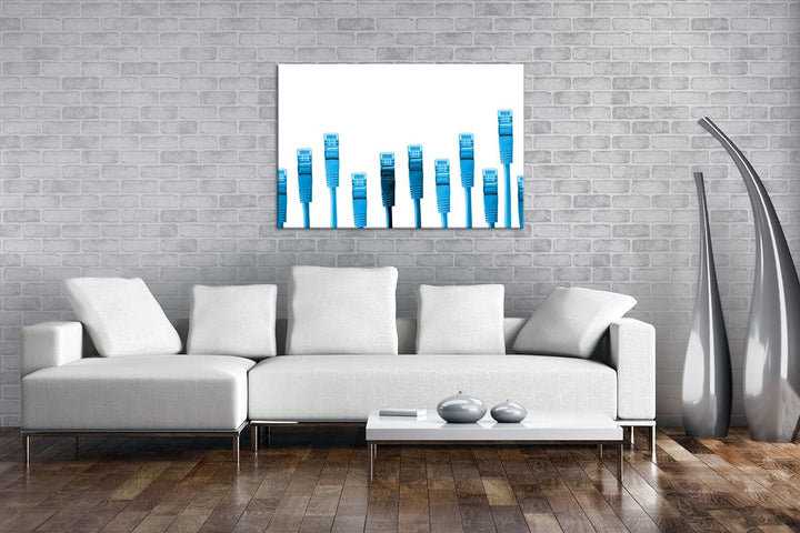 deyoli bunte Netzwerkkabel Format 80x60 Effekt: Monocrome Blau als Leinwandbild, Motiv fertig gerahm