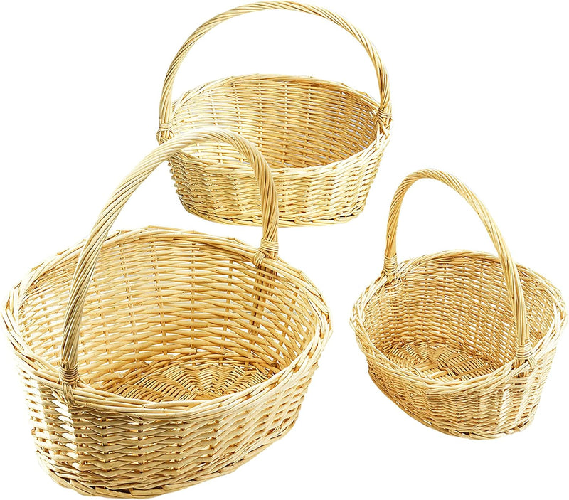 Kobolo Dekoratives Geschenkkorb-Set Präsentkorb aus geflochtener Weide -hell- 3 STK