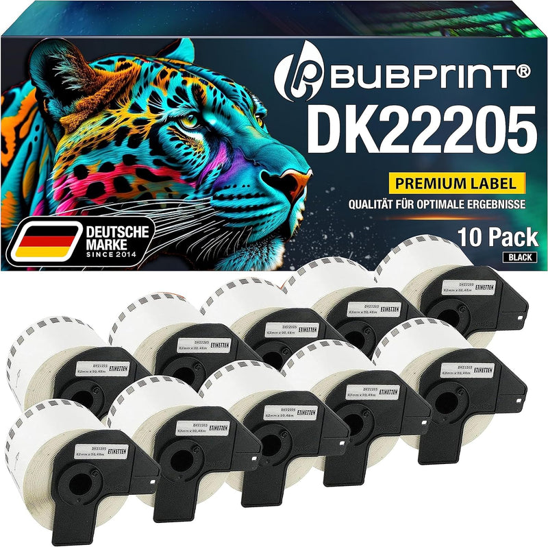 10 Etiketten kompatibel als Ersatz für Brother DK-22205 für P-Touch QL-1110NWB QL800 QL700 QL570 QL-
