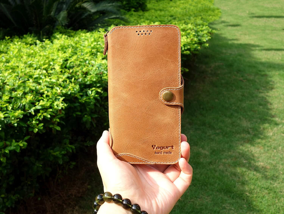 Yogurt Handyhülle für iPhone 13 Pro Max, Hülle Echtleder Case Ledertasche Lederhülle für iPhone 13 P