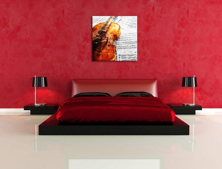 Pixxprint Geige auf Notenblättern als Leinwandbild/Grösse: 70x70 cm/Wandbild/Kunstdruck/fertig bespa