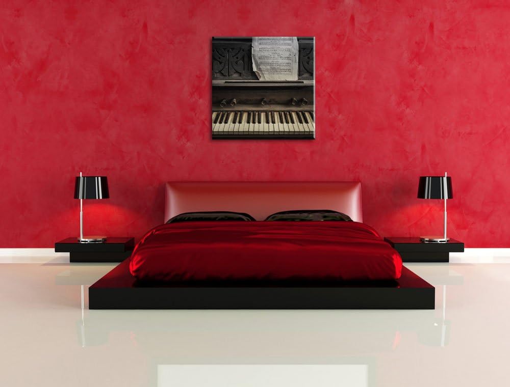 Pixxprint Klavier mit Notenblatt als Leinwandbild/Grösse: 70x70 cm/Wandbild/Kunstdruck/fertig bespan