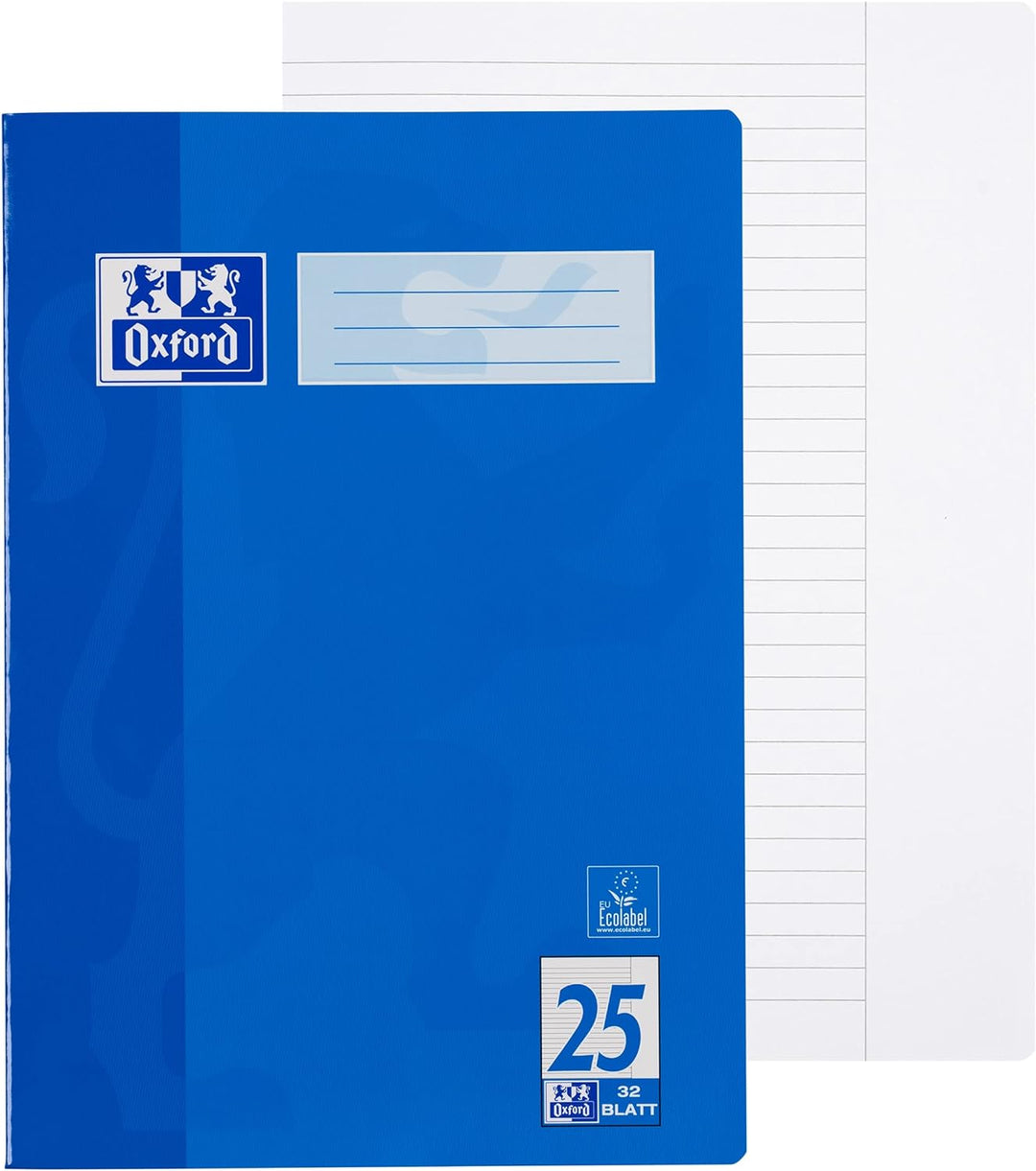 Oxford Schulheft A4, liniert, mit weissem Rand, 32 Blatt, blau, 10 Stück & Collegeblock Duo A4 karie