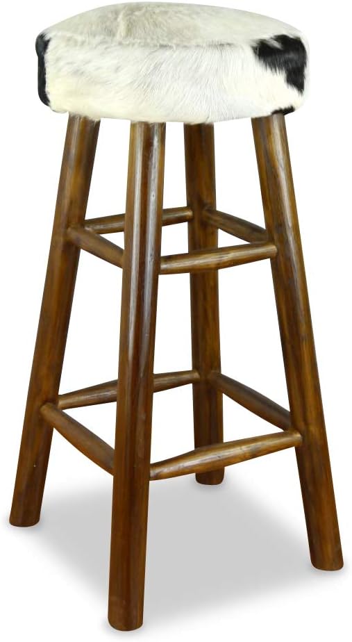 livasia Ziegenfell Barhocker mit Teakholz, Barhocker aus Java, Thekenhocker, Fellbarhocker (Ziegenfe
