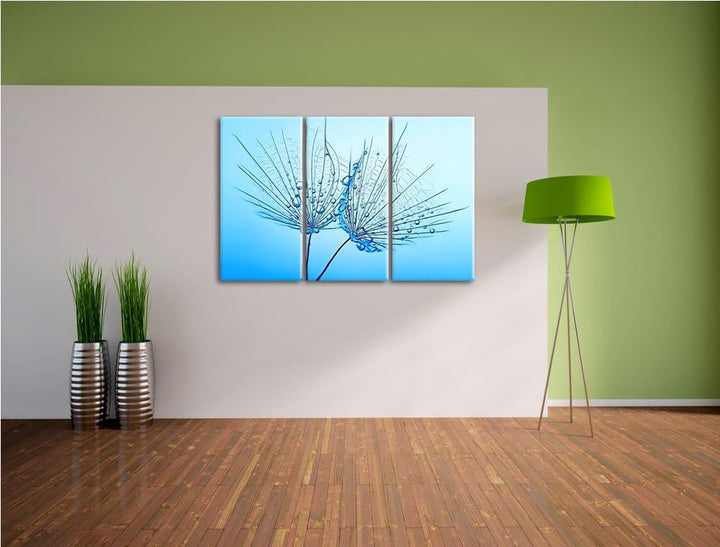 Pusteblumen mit Tautropfen Spezial 3-Teiler Leinwandbild 120x80 Bild auf Leinwand, XXL riesige Bilde