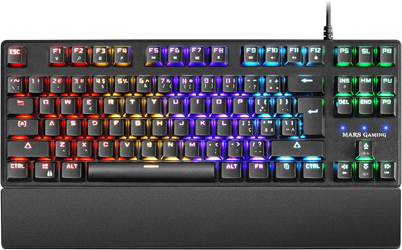 Mars Gaming MKXTKLRPT, Ultra-Kompakte Mechanische Tastatur TKL RGB, Handballenauflage, Schalter OUTE