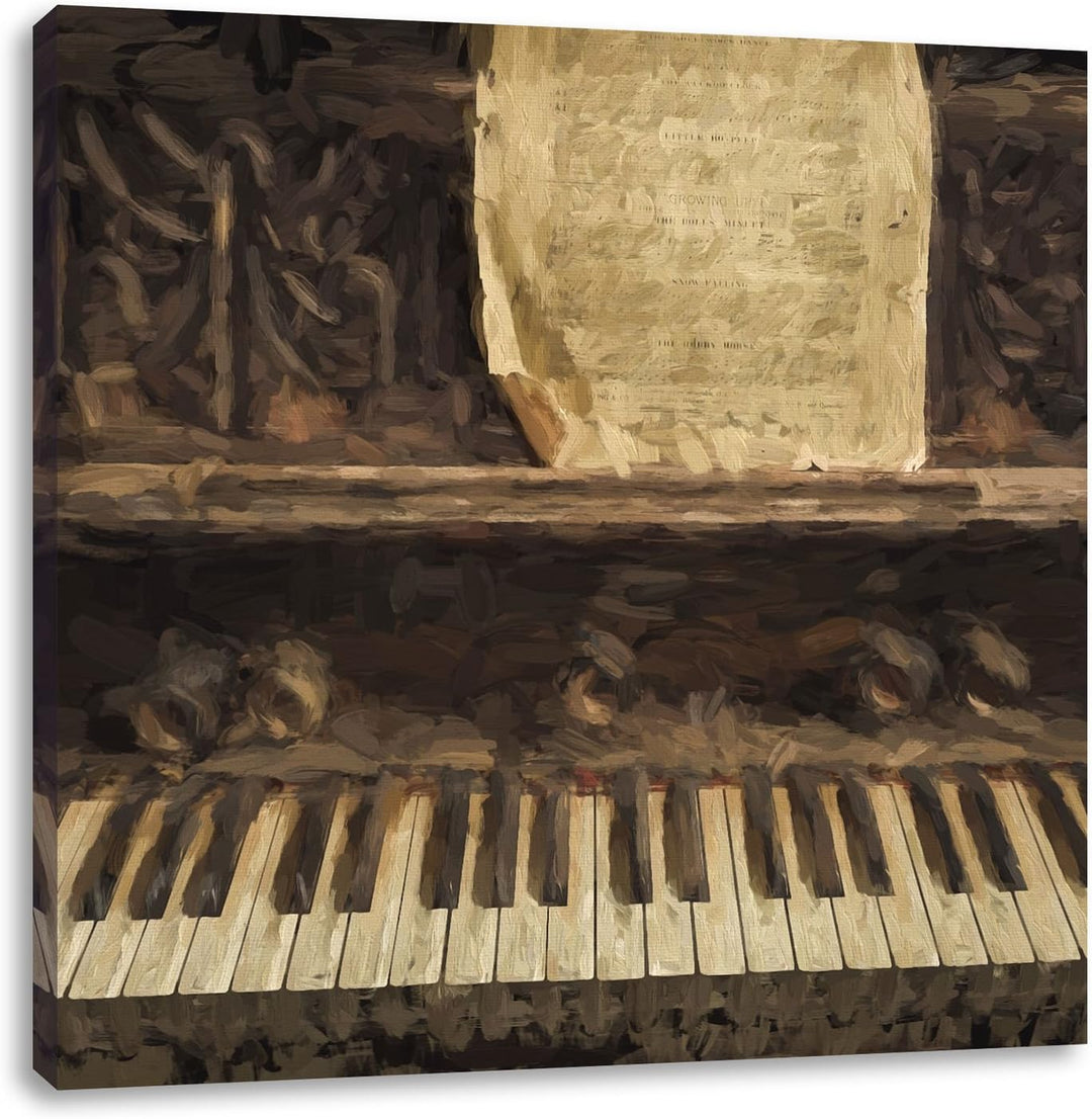 Pixxprint Antikes Klavier mit Notenblatt Pinsel Effekt, Format: 70x70 auf Leinwand, 70x70