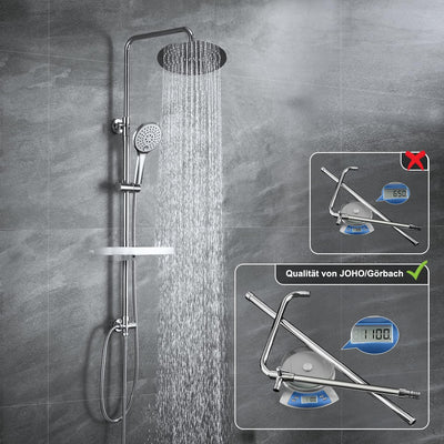 JOHO Regendusche Duschsystem ohne Armatur, Rain Shower Duschset Überkopfbrauseset aus Edelstahl mit