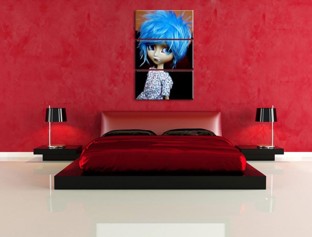 Dark rebellische Pullip-Puppe NewArt 3-Teiler Leinwandbild 120x80 Bild auf Leinwand, XXL riesige Bil