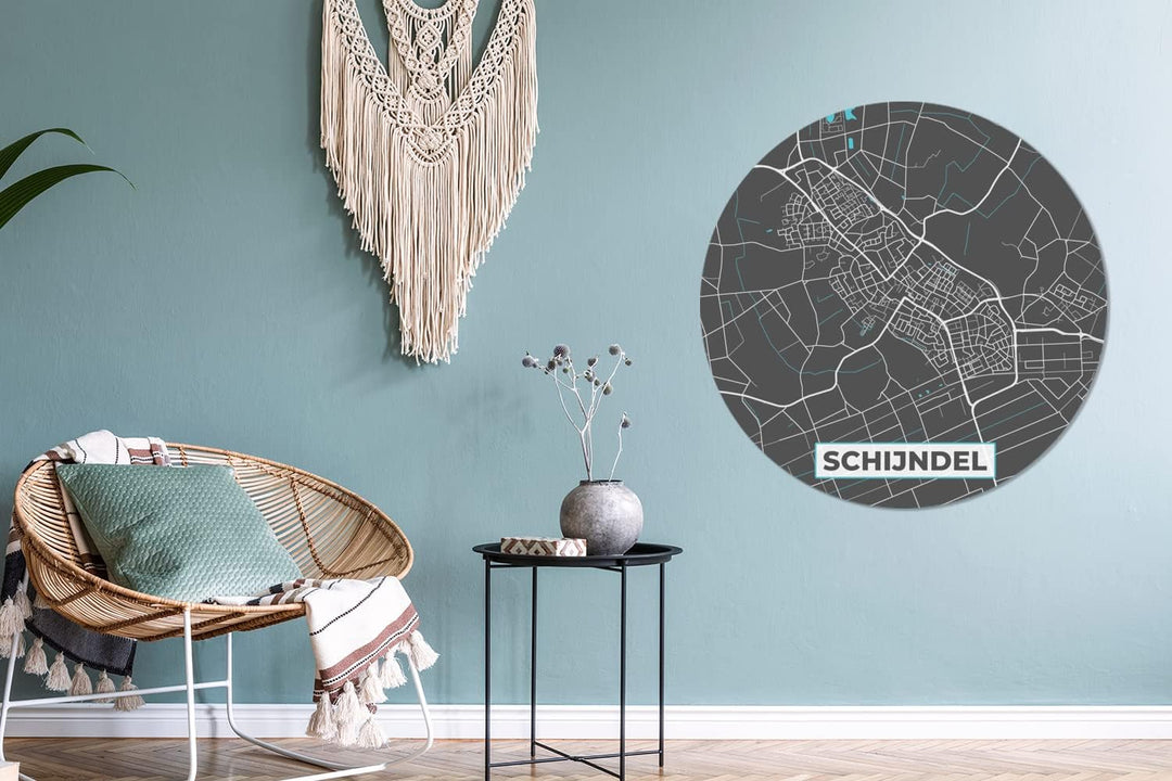 MuchoWow Wandbild Rund Wanddeko Deko Wohnzimmer Bilder 90x90 cm Karte - Schijndel - Stadtplan, 90x90