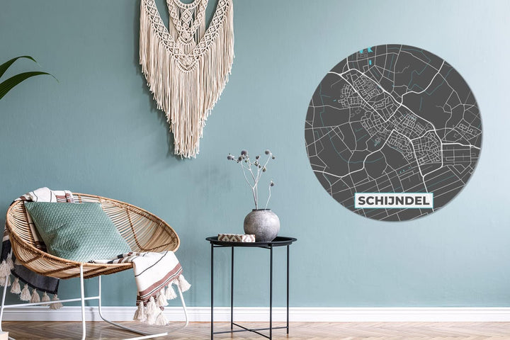 MuchoWow Wandbild Rund Wanddeko Deko Wohnzimmer Bilder 90x90 cm Karte - Schijndel - Stadtplan, 90x90
