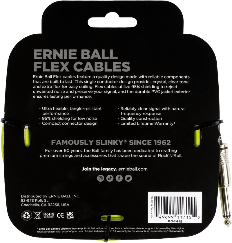 Ernie Ball Flex Gitarrenkabel gerade/gerade 6,1 m (20 ft) - Grün Green 6.1m, Green 6.1m