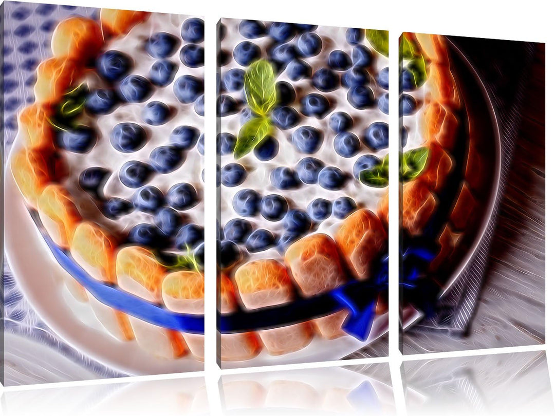 Pixxprint Heidelbeerkuchen Neon Lights Effekt 3-Teiler Leinwandbild 120x80 Bild auf Leinwand