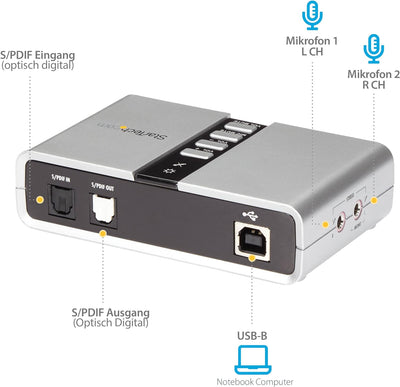 StarTech.com USB 2.0 Soundbox 7.1 Adapter - externe USB Soundkarte mit SPDIF Didital Audio - Externa