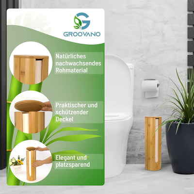 GROOVANO Ersatzrollenhalter aus Bambus für 4 Rollen, Toilettenpapierhalter Holz, Toilettenpapier Auf