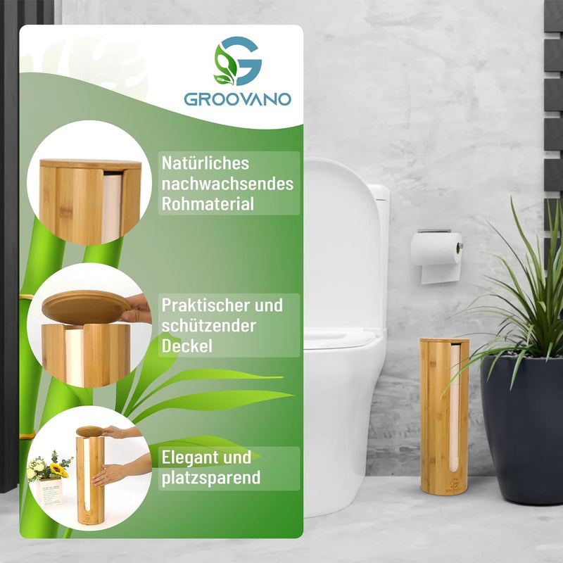 GROOVANO Ersatzrollenhalter aus Bambus für 4 Rollen, Toilettenpapierhalter Holz, Toilettenpapier Auf