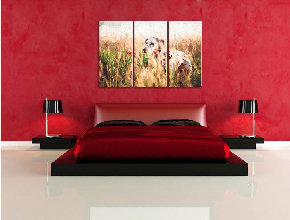 Pixxprint Neugieriger Hund im Feld Kunst / 3-Teilig/Gesamtmass 120cm Leinwandbild bespannt auf Holzr