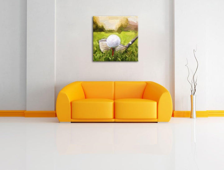 Pixxprint Golf Abschlag Pinsel Effekt, Format: 70x70 auf Leinwand, 70x70