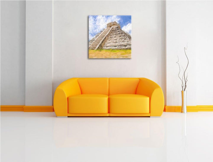 Pixxprint Atemberaubender Maya Tempel als Leinwandbild/Grösse: 70x70 cm/Wandbild/Kunstdruck/fertig b