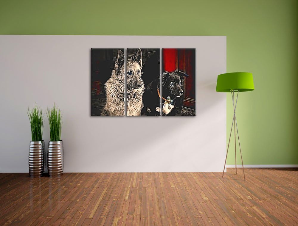 zwei Hunde auf dem Teppich NewArt 3-Teiler Leinwandbild 120x80 Bild auf Leinwand, XXL riesige Bilder