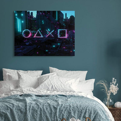 PICANOVA – Premium Leinwanddruck – Leinwandbild Cyberpunk City 100x75cm – Kunstdruck Auf 2cm Holz-Ke