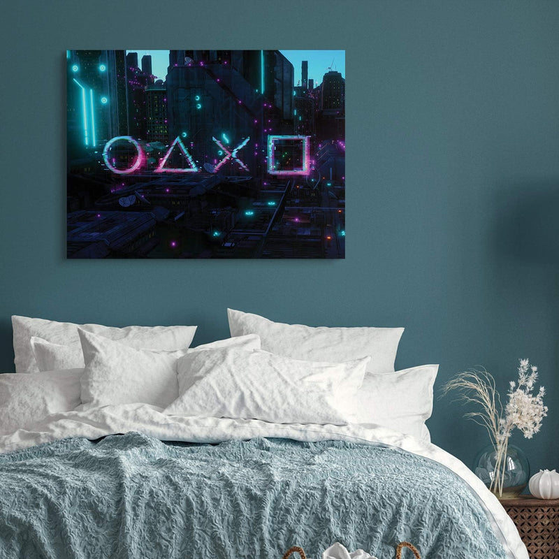 PICANOVA – Premium Leinwanddruck – Leinwandbild Cyberpunk City 100x75cm – Kunstdruck Auf 2cm Holz-Ke