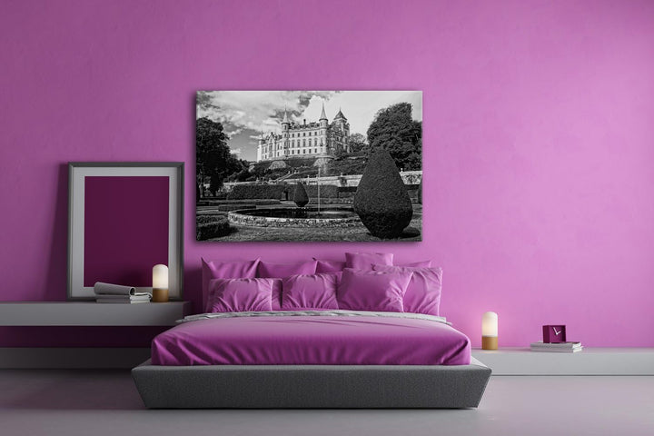 deyoli edles Schloss in Schottland Format: 80x60 Effekt: Schwarz/Weiss als Leinwand, Motiv fertig ge