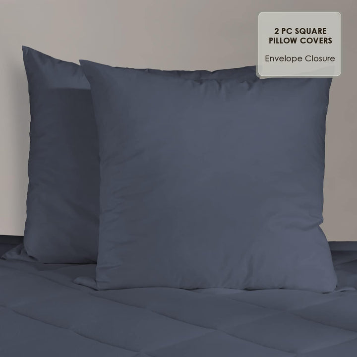 Pizuna Luxuriöser Soft-Satin 2er Pack Kissenbezug 80 x 80 cm Dunkel Blau, 600 Fadenzahl Baumwolle Ki
