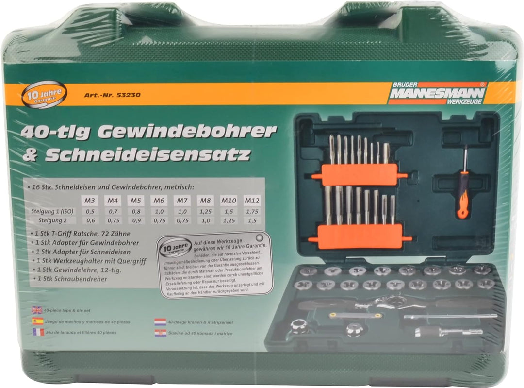 Brüder Mannesmann Werkzeuge Mannesmann M53230 Gewindeschneidsatz, 40-tlg. Grün