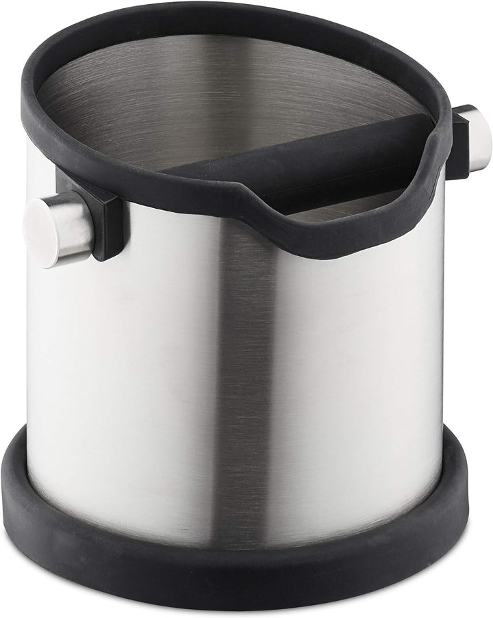 Relaxdays Abklopfbehälter Kaffeesatz, Gummi-Abklopfstange, für Siebträgermaschine, Abschlagbehälter,