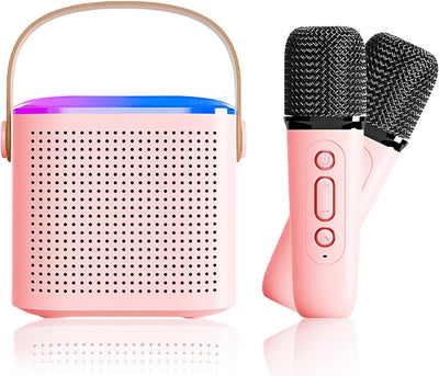 Karaoke Mikrofon Kinder, Tragbarer Mini Bluetooth Karaoke Lautsprecher Karaoke Anlage mit 2 Mikrofon