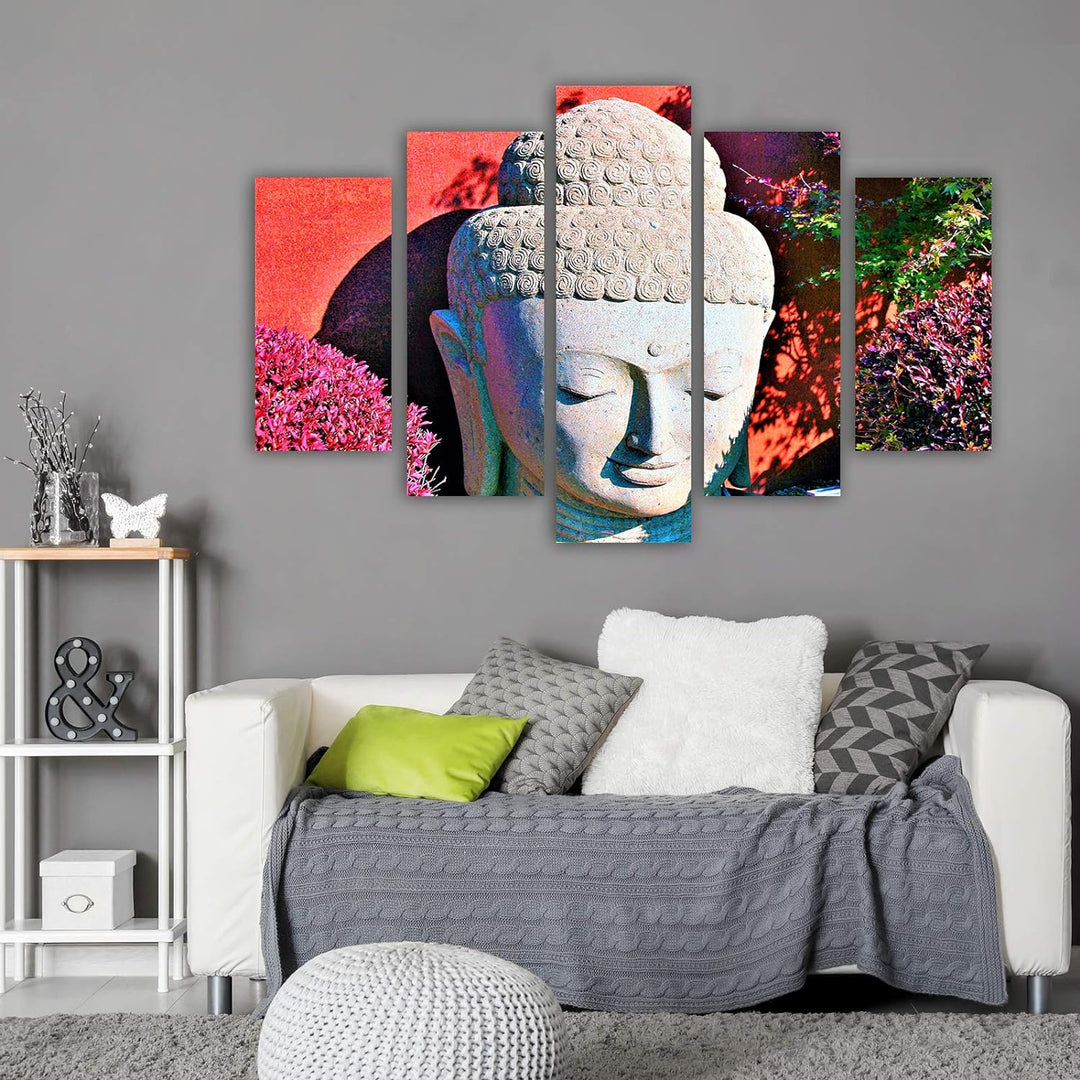 Feeby Wandbild XXL 5 tlg Buddha Deco Panel Bild Orient Religion Spa rosa 300x140 cm Deco panel 300x1