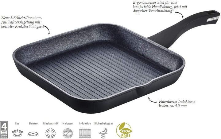 Berndes Grillpfanne Balance Enduro 28 cm, Induktion, Pfanne extrem kratzfest, Guss-Optik, antihaft b