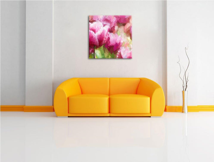 Pixxprint Tulpen mit Morgentau als Leinwandbild Quadratisch/Grösse: 70x70 / Wandbild/Kunstdruck/fert