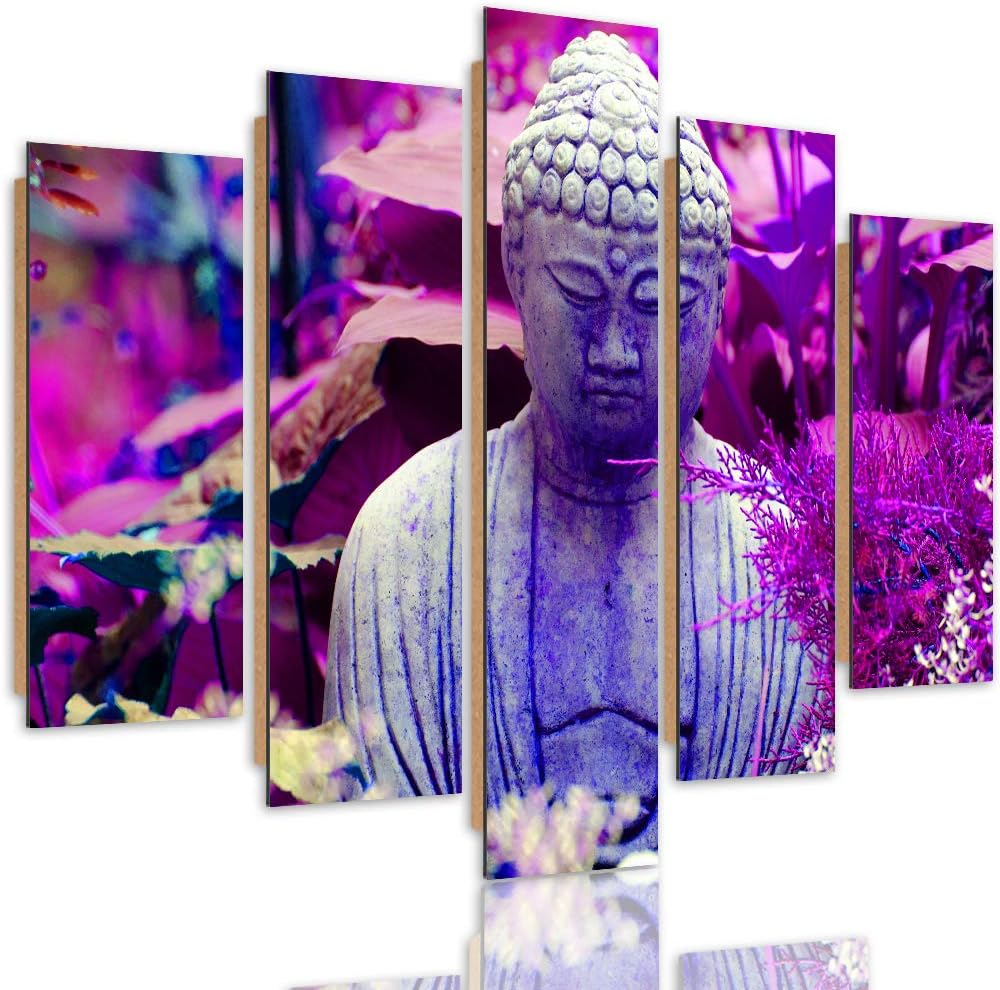 Bilder 5 Teilig Buddha Deco Panel Kunst Abstrakt Blätter Natur violett 250x120 cm Deco panel 250x120