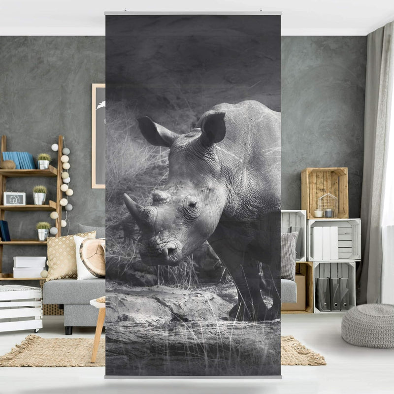 Bilderwelten Raumteiler Lonesome Rhinoceros 250x120cm inkl. transparenter Halterung, inkl. transpare