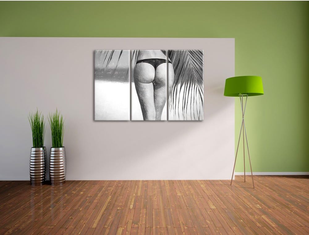 Pixxprint Sexy Frau am Strand Kunst als Leinwandbild/Grösse: 3 Teilig (120x80) cm/Wandbild/Kunstdruc